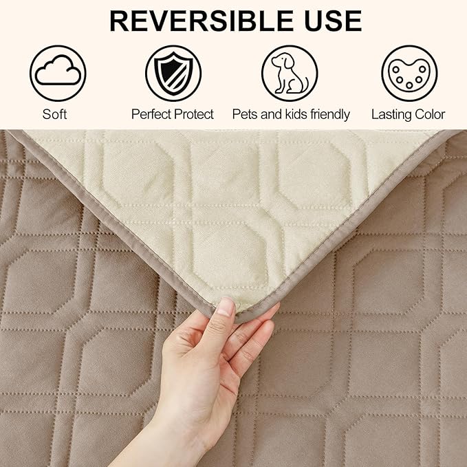 Smiry Reversible Waterproof Couch Covers for Sofa, Washable Dogs Pet Couch Covers for 3 Cushion Sofa Pet Friendly, Water Resistant Furniture Protector Slipcover, Geometric (82"x102", Taupe/Beige)