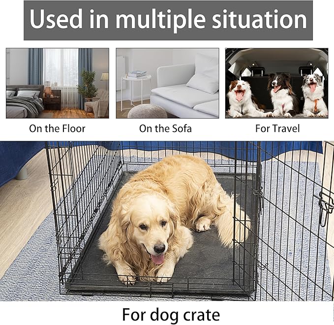 KHONSU PET Dog Bed Mat for Crate 1.1in Slim Cooling Pad Reversible Flannel & Waterproof Canva for Dogs up to 90 lbs