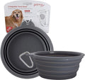 Sale: Prima Pet Collapsible Silicone Water Travel Bowl with Clip for Dog and Cat, Portable and Durable Pop-up Feeder for Convenient On-The-go Feeding Size: Large (5 Cups) Grey