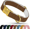 Personalized Dog Collar with Gold Metal Buckle, Velvet Custom Dog Collars for Small, Medium & Large Dogs – Puppy Collars with Metal Buckle, 4 Sizes, 8 Colors (Brown, M, 12"-15")