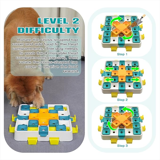 KADTC 2 Levels of Challenge Advanced Dog Puzzle Toy, Brain-Teasing Cube,U.S. Brand & Design,Interactive Boredom Buster for Smart Dogs Small Medium Large All Breeds Mental Stimulation Enrichment Toys