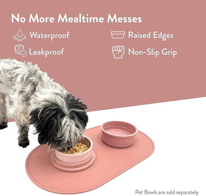 KindTail Pet Bowl Set + Silicone Mat - 2 Bowls & 1 Mat, BPA-Free, Dishwasher Safe, Non-Slip, Travel-Friendly, 25-65 lbs Dogs