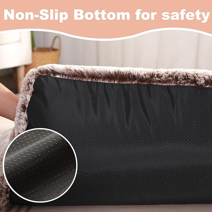 Bedfolks Waterproof Crate Bed, Plush Dog & Cat Bed with Removable Washable Cover, Faux Fur Kennel Pad, 21"x13", Brown
