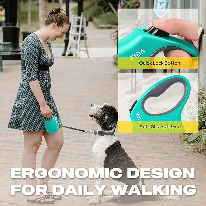 Fida Retractable Dog Leash, 16 ft Dog Walking Leash for Small Dogs up to 26 lbs, 360° Tangle Free, Teel
