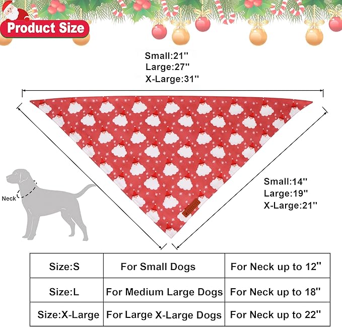 ADOGGYGO Dog Bandana Christmas Pet Scarf Bib Kerchief, Premium Durable Fabric, Red Green Santa Snowman Christmas Bandanas for Small Dogs (Small)