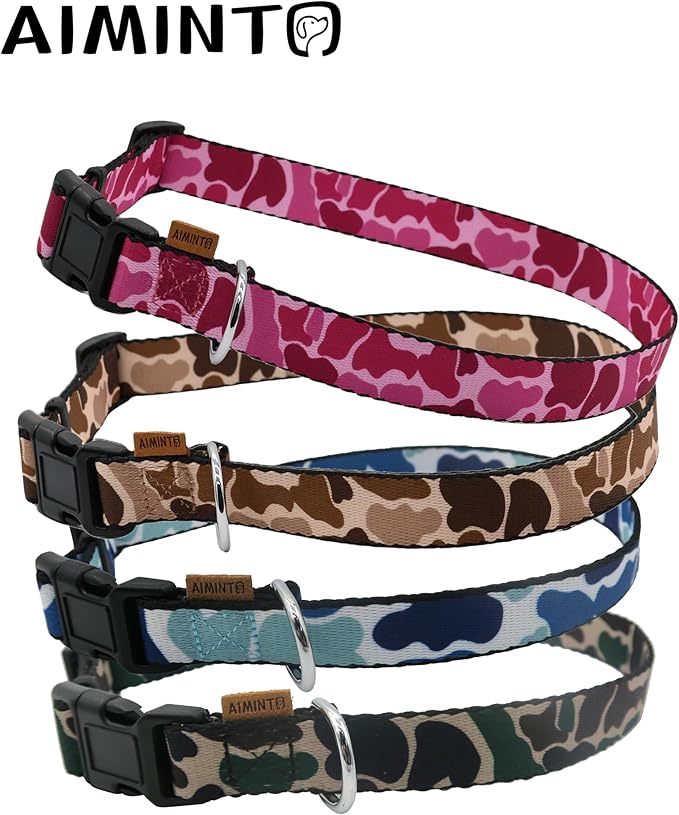 Dog Collar, Cute Camouflage Pattern, Soft and Adjustable Collar with Quick Release Buckle (M (Neck 14-24", Width 3/4"), Camouflage Brown)