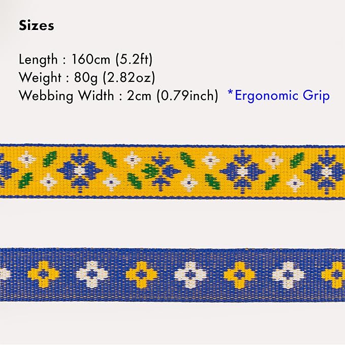 Signature Dog Leash – 63in Durable Double-Sided Jacquard Webbing, Ergonomic 0.8in Grip, Safety-Tested Hardware – Made in Korea (Basic, Peony)