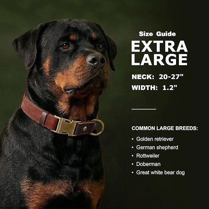 Didog Soft PU Leather Dog Collar for Large Dogs,Classic Adjustable Wide Dog Collars with Quick Release Metal Buckle,Easy Clean and Comfortable,Reddish Brown,XL Neck 20-27", Width 1.2"