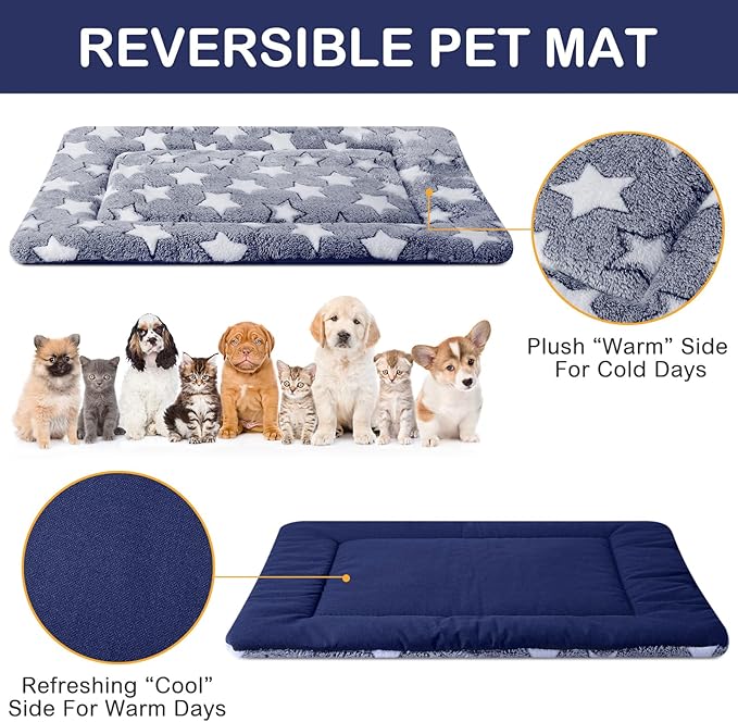 VitalCozy 4 Pcs Dog Crate Pads, Ultra Soft Warm Washable Anti-Slip Kennel Bed Mat for Pets, Reversible, Replaceable, Cozy Cage Liner for Small Medium Large Dogs and Cats(18 x 24 x 1.6 Inch,Blue)