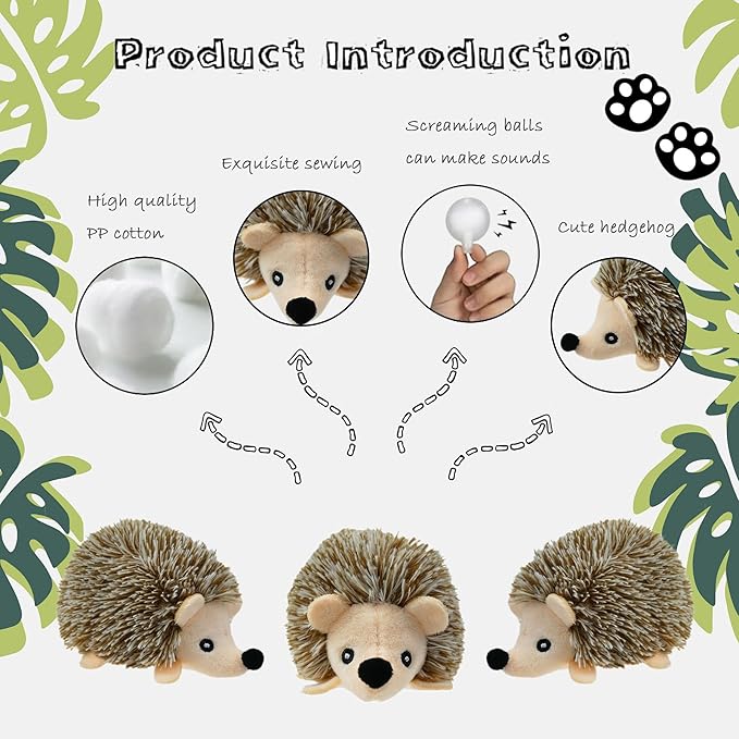 Dog Hide and Seek Toys Puppy Chew Squeaky Toys Plush Mushroom&Bamboo&Shell Hideout Stuffing with Squeakers Animals (Mushroom Hideout with 5 Hedgehog Brown)
