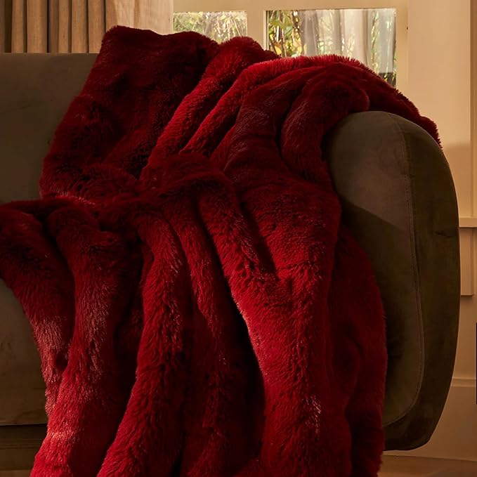 UnHide Marshmallow - Faux Fur Blanket - Heavy Weight, Extra Soft Blanket - Made from Recycled Materials - Machine Washable - Medium (60" x 80") - Burgundy