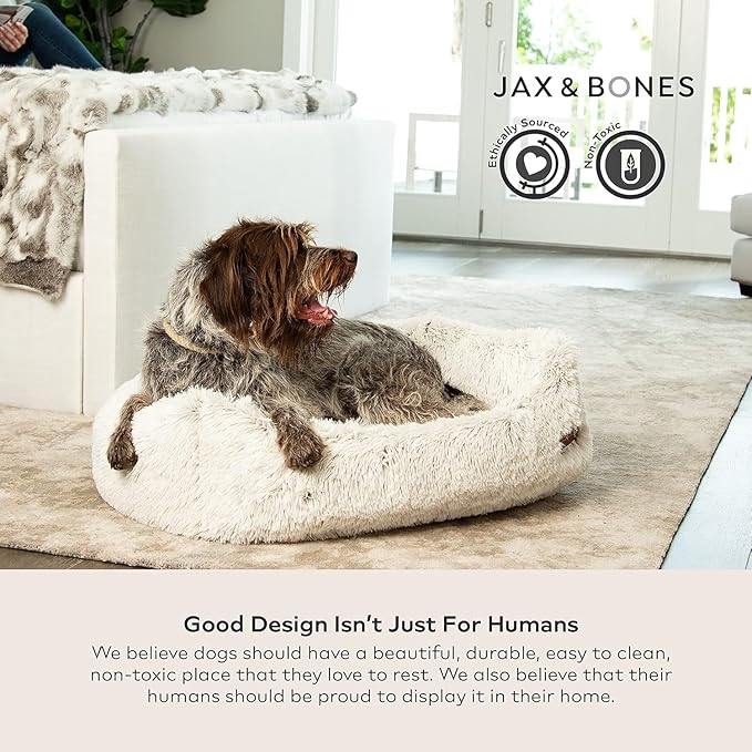 Jax & Bones Dog Napper - Machine Washable Shag Bed for Dogs - Extra Heavy Duty Bolstered Sides - Small White Dog Mat | 24 x 21 Inches