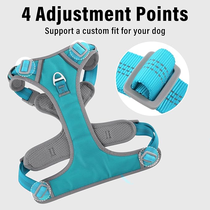 Plutus Pet No Pull Dog Harness, Release at Neck, Reflective Adjustable Dog Vest Harness, Easy Control Handle for Walking, for Small Medium Large Dogs, Cyan, M