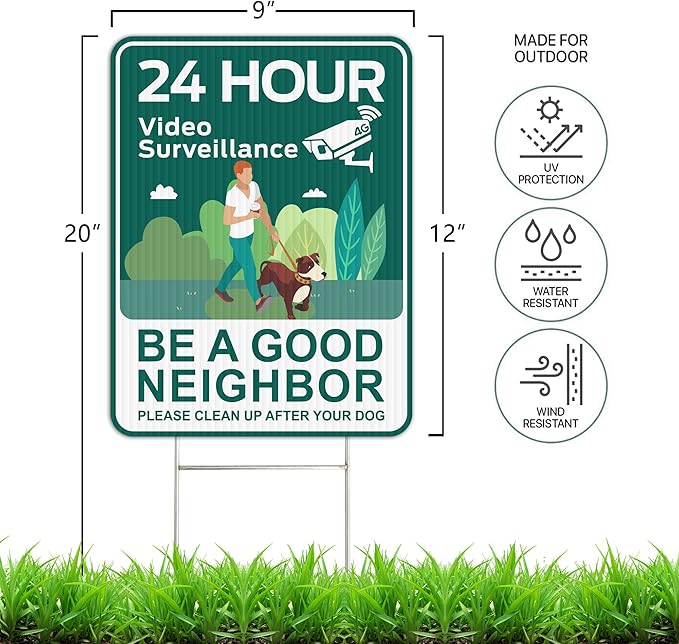 No Pooping Dog Signs for Yard, 2 Pack 2-Sided12"x9" with Metal Stake, Clean Up After Your Dog Signs