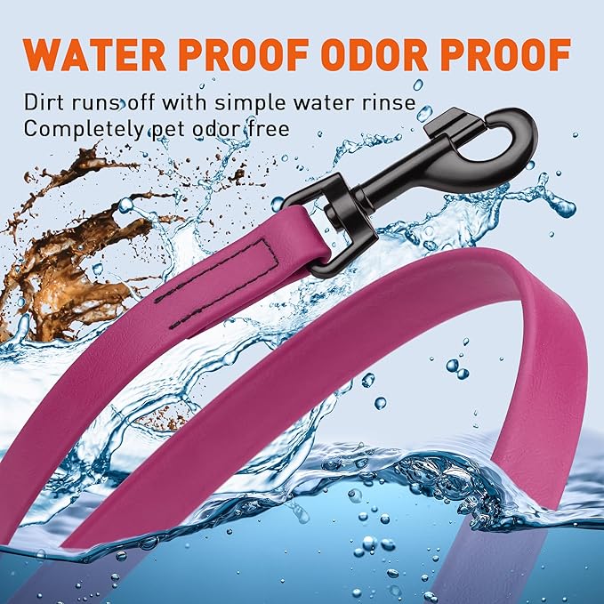 Dogline Biothane Waterproof Dog Leash Strong Coated Nylon Webbing with Black Hardware Odor-Proof Easy to Clean High Performance for Small or Large Dogs Made in USA 2 ft Lead, Magenta Pink