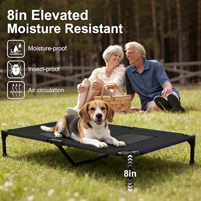 Dog Beds, Raised Pet Cot for Medium and Large Dogs, Cooling Breathable Mesh, Durable Sturdy Frame, Washable Cover, Portable and Easy to Assemble Indoor/Outdoor Pet Bed, Black, M