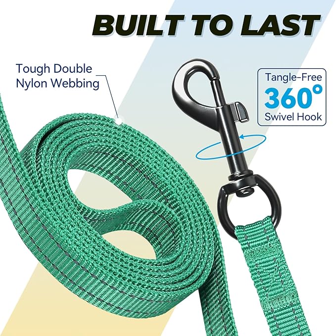 VIVAGLORY Twingrip Dog Leash, Double Handle Dog Leash for Training & Walking with Traffic Handle & 2 Loop, Traffic Control Reflective Heavy Duty for Puppy Pet, 5ft x 1/2in, Turquoise