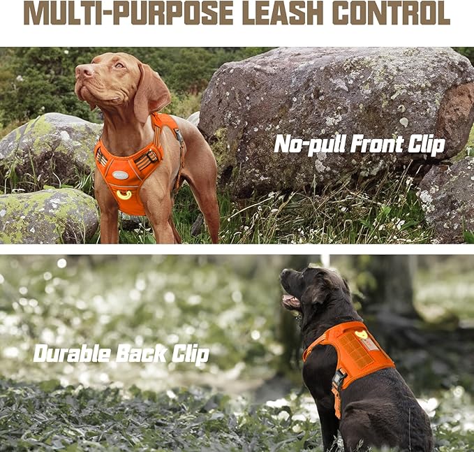 AUROTH Tactical Dog Harness for Large Dogs No Pull Adjustable Pet Harness Reflective K9 Working Training Easy Control Pet Vest Military Service Dog Harnesses Orange M