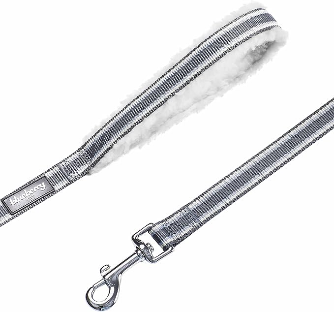 Blueberry Pet Multi-Colored Stripe Fleece Padded Dog Leash with Soft & Comfortable Handle, 5 ft x 5/8", Grey, Small, Leashes for Dogs