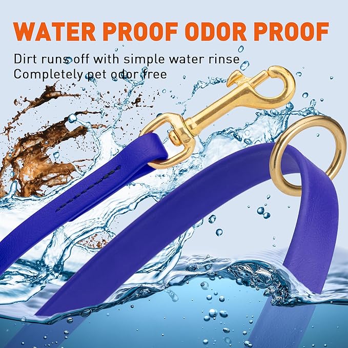 Viper Biothane K9 Working Dog Leash Waterproof Lead for Tracking Training Schutzhund Odor-Proof Long Line with Solid Brass Snap for Puppy Medium and Large Dogs 6ft, Blueberry Royal