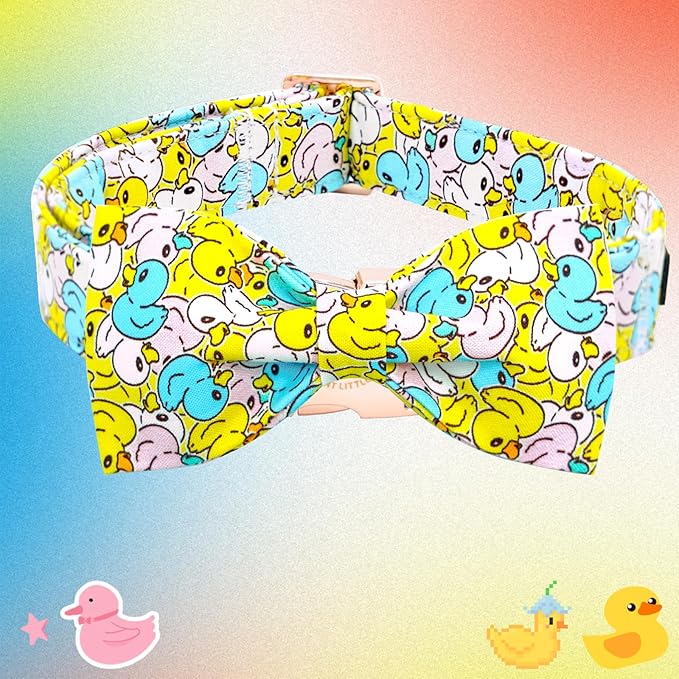 Elegant little tail Dog Collar- Cute Duck Dog Collar with Bow for Large Dogs, Female or Male Adjustable Cotton Summer Pet Bow Holiday Puppy Collar for Small Medium Large Dogs