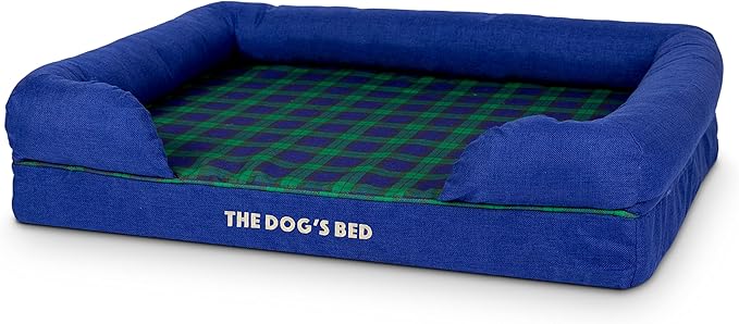 The Dog’s Bed Orthopedic Memory Foam Dog Bed with Bolsters, Oxford Fabric, Black Watch Tartan, Large