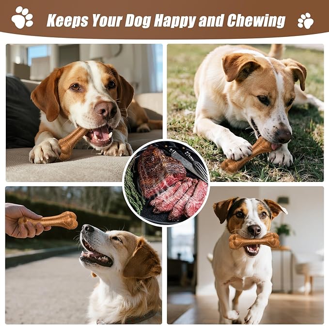 SCHITEC Dog Bone Chew Toy for Small & Medium Dogs, Beef Flavor Teething Toy, Durable Dog Toy for Aggressive Chewers, Teeth Cleaning, 1Pc
