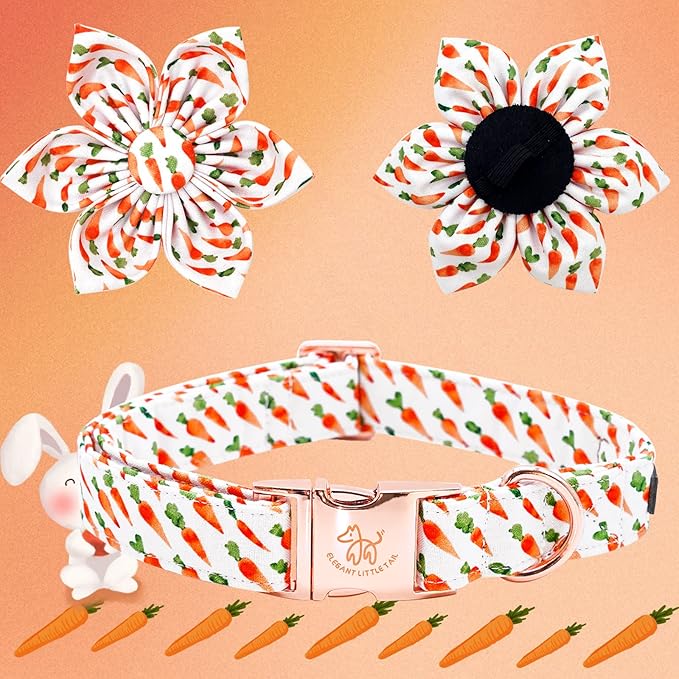 Elegant little tail Easter Dog Collar,Carrot Dog Collars Holiday Pet Collar with Flower Pet Gift Adjustable Puppy Collars for Large Dogs