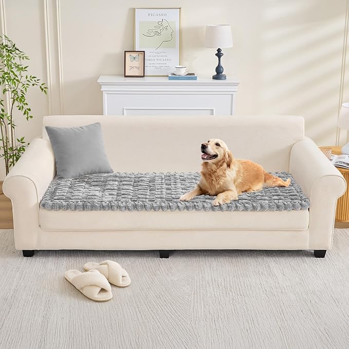 Couch Cover for Dogs, Non Slip Fuzzy Pet Couch Covers for Sofa,Pet Friendly Dog Mat for Couches and Sofas,Thick Soft Sofa Slipcovers Cushion Protector(Light Gray, 28" x 83"/70 x 210cm)
