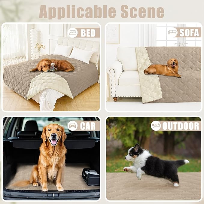 Smiry Waterproof Dog Bed Cover Blanket 68x82, Soft Reversible Pet Blanket, Washable Leakproof Cats Dogs Couch Cover for Sofa, Couch, Furniture, Taupe/Beige