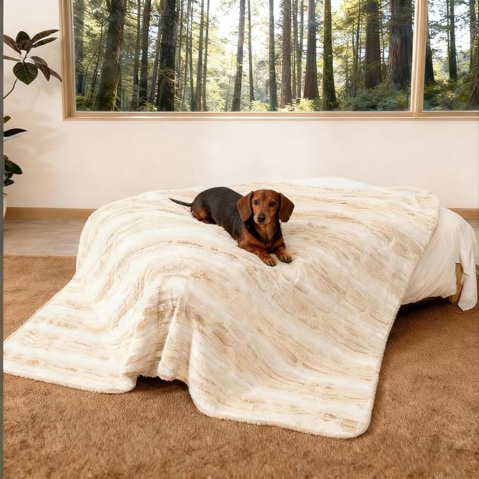 Extra Large Waterproof Pet Blanket, 60"x80", Velvet & Faux Snow Leopard Fur, All-Weather Throw for Sofa, Camping, Travel (X-Large)