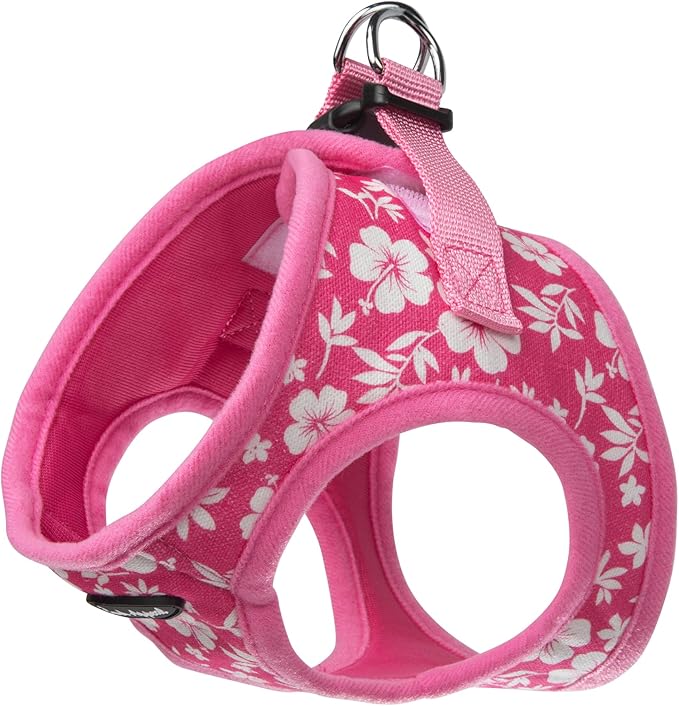 Bark Appeal Pink Hibiscus Step-in Dog Harness for Small to Medium Sized Pets – Updated Sizing, Re-Measuring is Essential – Soft Vest Harness – Anti-Choke with Adjustable Strap & Heavy Duty Clip – M