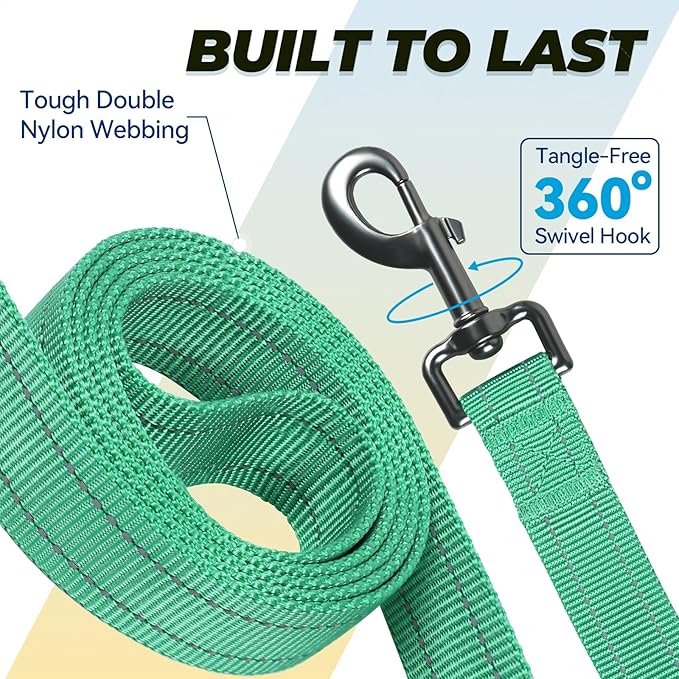 VIVAGLORY Twingrip Dog Leash, Double Handle Dog Leash for Training & Walking with Traffic Handle & 2 Loop, Traffic Control Reflective Heavy Duty for Puppy Pet, 4ft x 1in, Turquoise