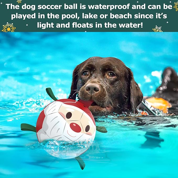 QDAN Christmas Dog Balls with Straps, Soccer Ball for Dogs for Small Medium Breed, Tug Toys for Dog Birthday, 6 Inch Outdoor Dog Toys for Fun