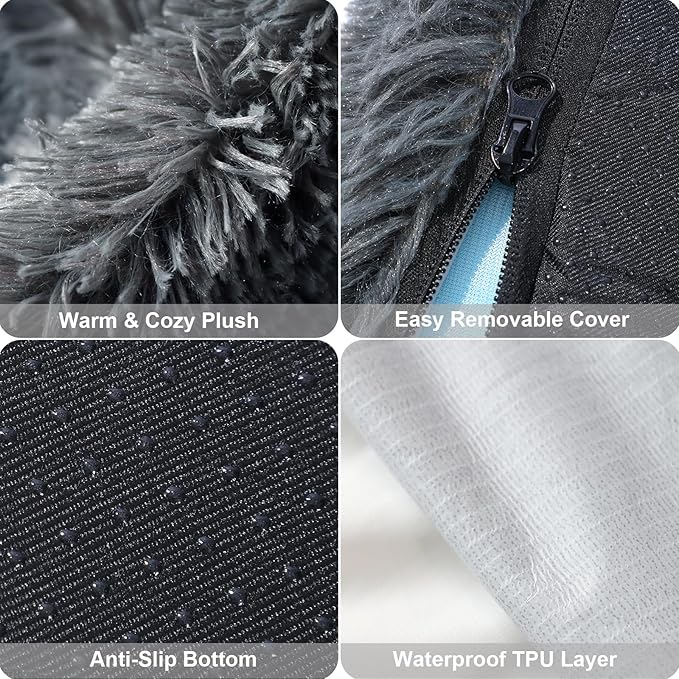 Orthopedic Dog Bed for Large Dogs, Dual-Layer Memory & Egg-Crate Foam, Washable Warm Winter Plush Cover, Waterproof Liner, Non-Slip Bottom, Crate/Kennel Pad, 41 x 27 Inch, Dark Gray