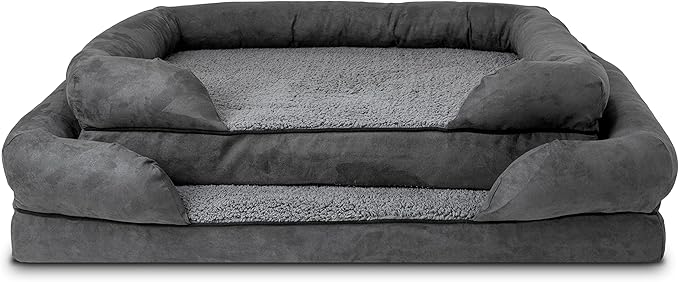 The Dog’s Bed Orthopedic Memory Foam Dog Bed with Bolsters, Plush Fabric, Grey Plush, Large (No Logo)