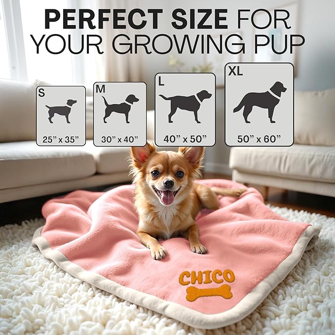 Personalized Puppy Blanket – Custom Embroidered Dog Blanket with Name & Birth Date – Soft New Puppy Gift – Keepsake for Dog Lovers, Pup Moms & New Pet Owners - Pink