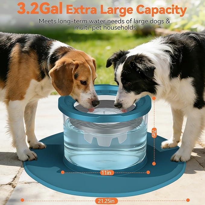 Decflow 12L No Spill Dog Water Bowl for Large Dogs, Stainless Steel Spill Proof Bowls with Suction Cup Anti-Skid Mat, Slow Feeder for Messy Drinkers, Heavy Duty Pet Bowls for Indoor/Outdoor Blue