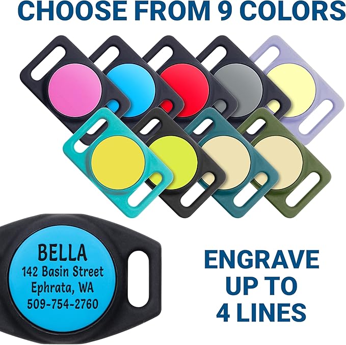 GoTags Designed for Airtag Engraved Dog Collar Holder, Personalized Case for Pet Collar, Up to 4 Lines of Custom Text, Slide On Tag for GPS Dog Tracker, Compatible with Apple iPhone (Solid, Large)
