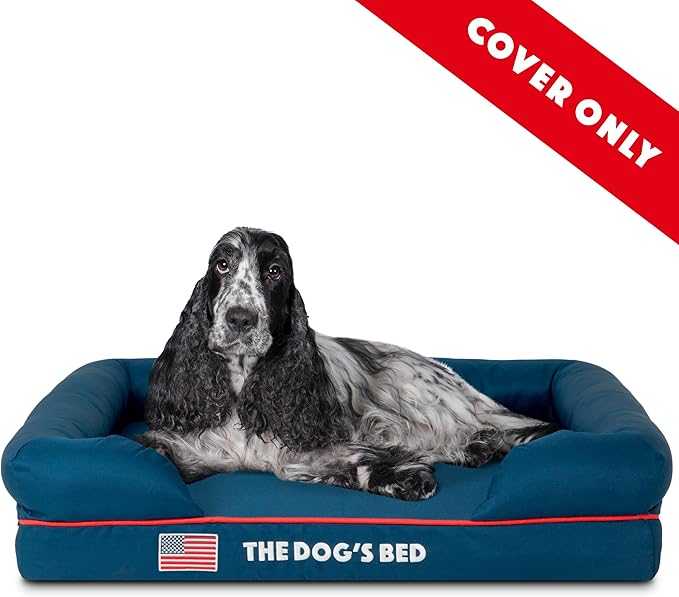 The Dog’s Bed Replacement Outer Cover, Oxford Fabric, Blue with Red Trim & USA Flag, Medium