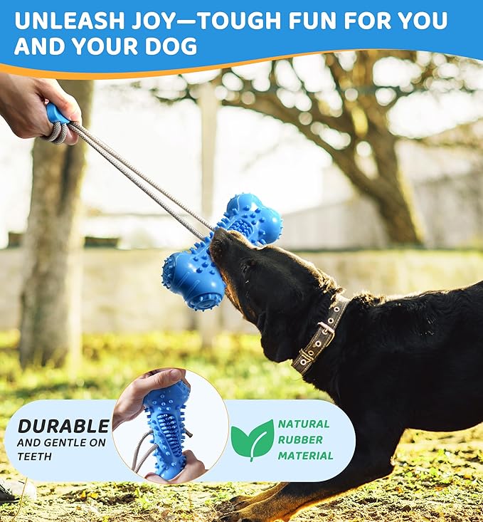 Dog Chew Toy for Aggressive Chewers, Durable Dental Cleaning Treat Toy, Food Dispensing Interactive Toy for Small, Medium & Large Dogs, Teeth Cleaning, Keep Busy, Tough Natural Rubber (Blue)