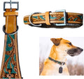Majestic Ally Leather Dog Collar with Adjustable, Padded Fit for Walking, Hiking, and Running, Designer Western Wear for Puppies, Fancy Colors (Hunter Green - Natural, Large)