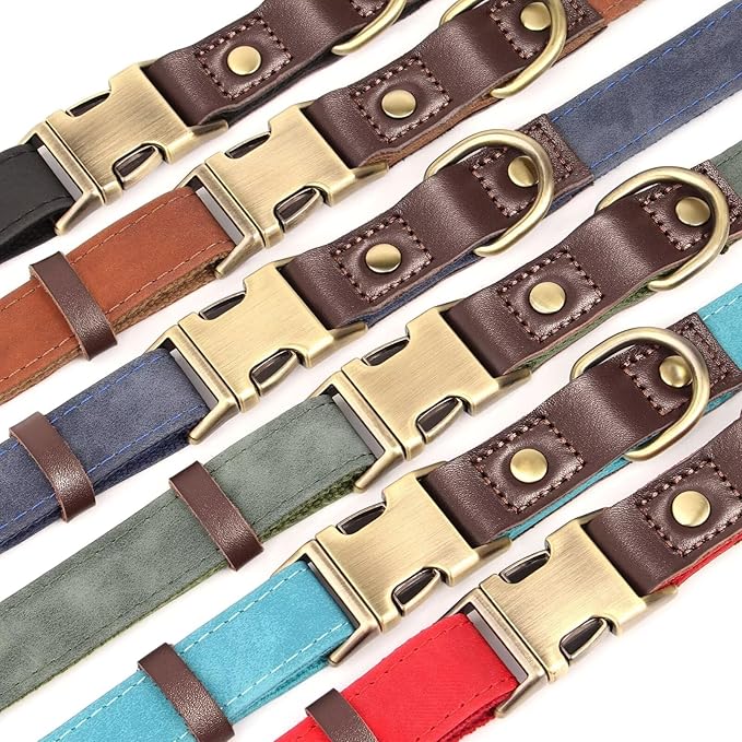 Didog Soft PU Leather Dog Collar for Large Dogs,Classic Adjustable Dog Collars with Quick Release Metal Buckle,Easy Clean and Comfortable with Nylon Lining,Reddish Brown,L Neck 16-23"