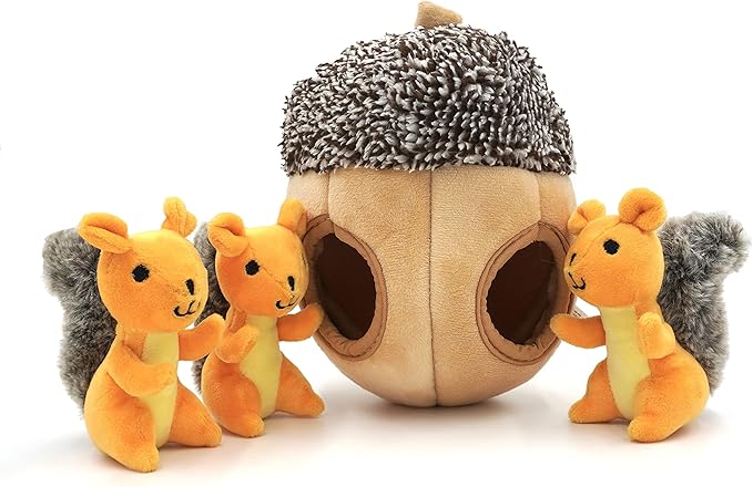MODERN WAVE - Interactive Squeaky Plush Hide and Seek Squirrel Type Puzzle Toy for Dogs, Medium Size (Nut and Squirrels)