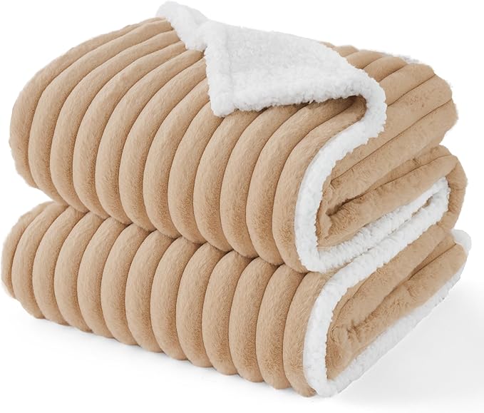 Bedsure ComfyFleece Waterproof Dog Blankets for Large Dogs - Soft Pet Cat Blanket Corduroy Fleece for Bed Protector Washable, Cozy Calming Reversible Furniture Protection,60"x80", Tuscan Beige