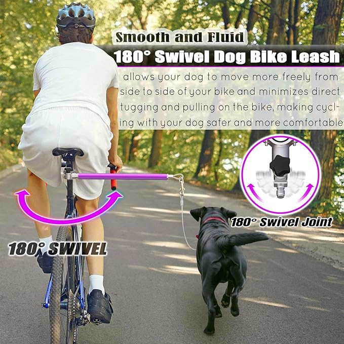 Hands-Free Bicycle Dog Leash for Medium & Large Dogs - 180° Rotating/Fixed Attachment, Shock-Absorbing Spring & Quick-Release Connector, Durable Cycling Leash for Safe, Smooth Rides with Pets (DBL-P)