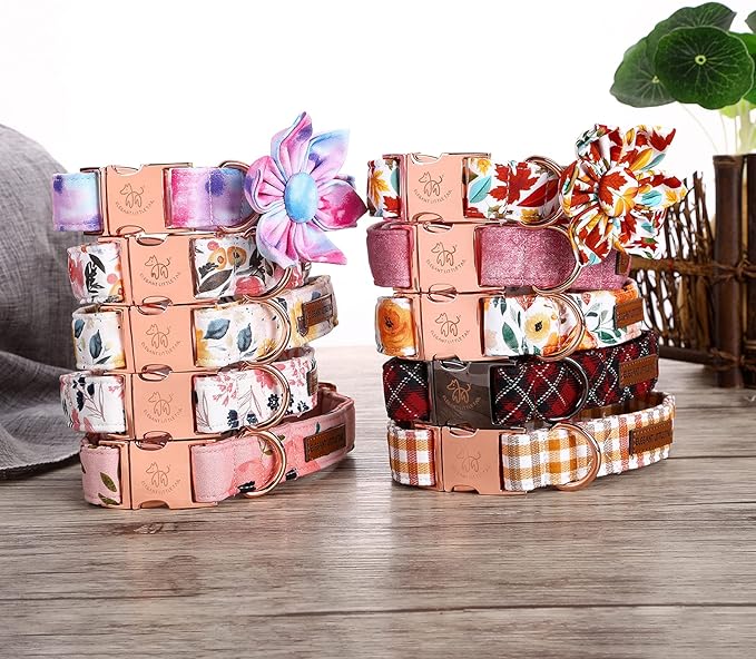 Elegant little tail Colorful Dog Collar for Female or Male Dogs, Flower Pet Collar Adjustable Dog Collars with Flower Gift for Small Dogs