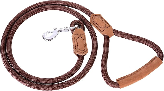 Mile High Life | Premium Leather Dog Leash | Strong Rope Leash | Leather Handle | Zinc Alloy Strong Clasp | Small Medium Large Dogs | 4/5/6 Feet(Dark Brown, 72 Inch (Pack of 1))