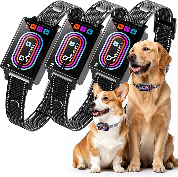 Dog Bark Collar 3 Pack, Smart Bark Collars for Dogs 5–130 lbs, Upgraded Anti Bark Training Collar with Beep, Vibration & Shock, 9 Sensitivity Levels, 5 Training Modes, Rechargeable & IPX7 Waterproof
