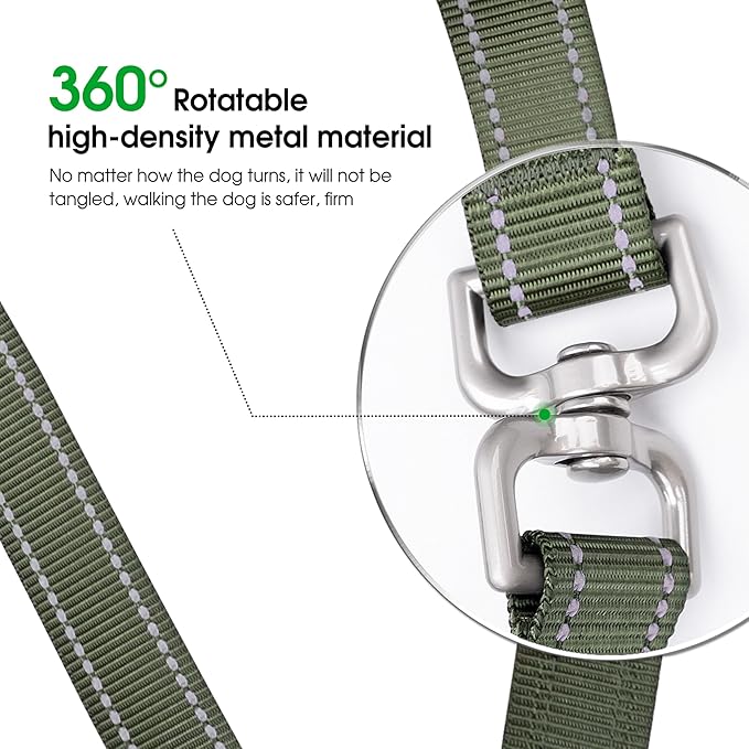 Hands-Free Dog Leash, Heavy Duty No-Pull Training Lead w/Anti-Tangle, Double Padded Traffic Handles Adjustable 5-5.6FT & Reflective Thread for Medium Large Dogs for Running/Walking Green